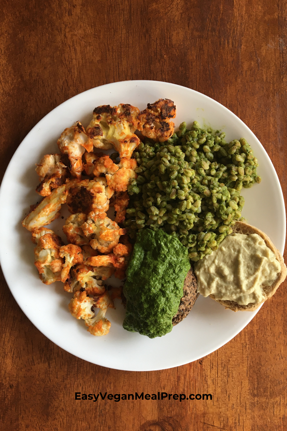 Oil-free Vegan Dinner Plate: Meatballs, Biscuit, Farro and Cauliflower