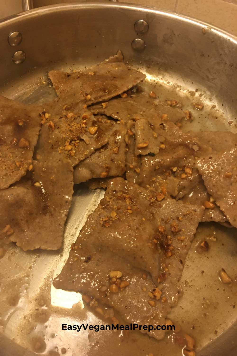 Homemade vegan ravioli with sweet potato, hazelnut and brown sugar