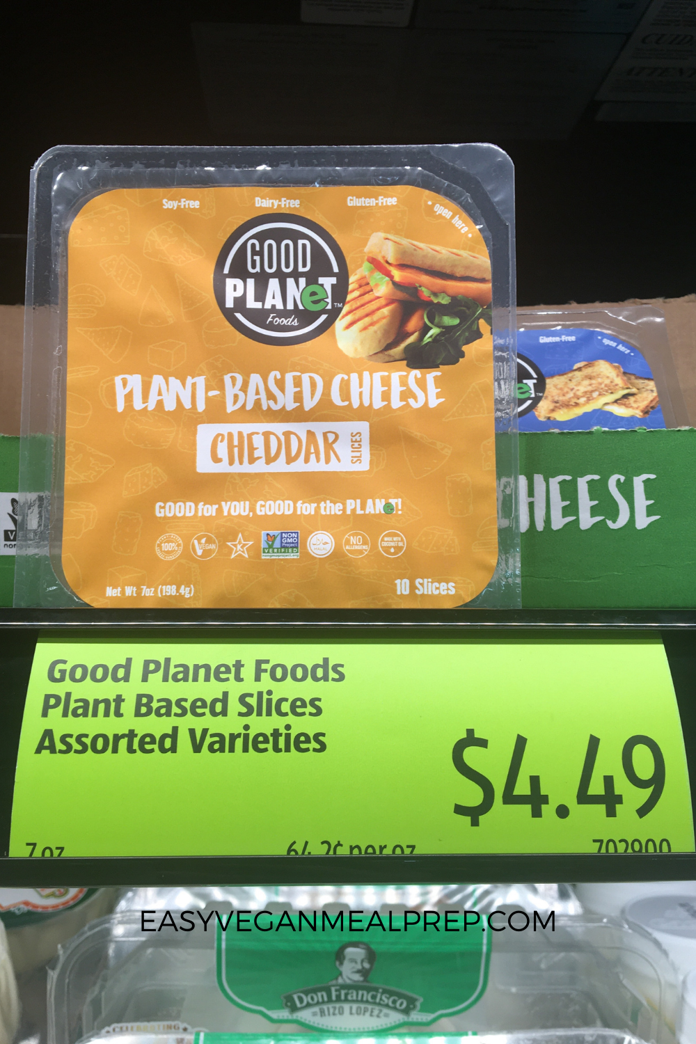 Sliced vegan cheese.