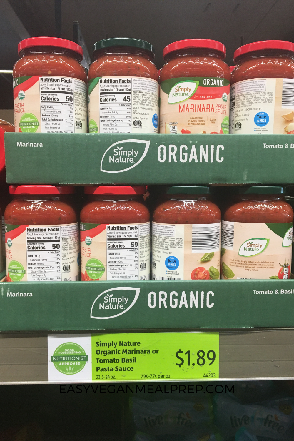 Organic marinara sauce at Aldi