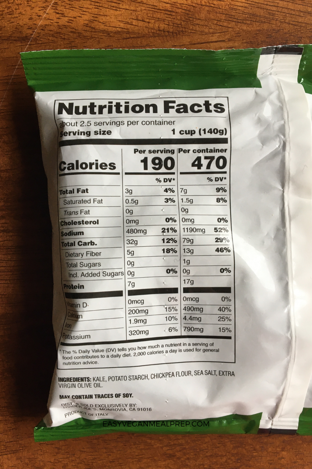 Trader joes kale gnocchi nutrition facts photo