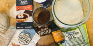 Ingredients for these glossy vegan fudge brownies.