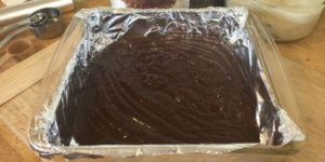 Pour batter into baking dish.